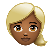 👱🏾‍♀️ Emoji Frau: mitteldunkle Hautfarbe, blond WhatsApp 2.19.352.