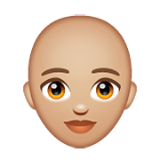 👩🏼‍🦲 Emoji Mujer: Tono De Piel Claro Medio Y Sin Pelo en WhatsApp 2.19.352.