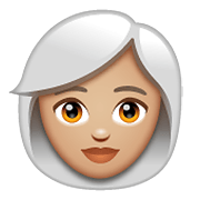 👩🏼‍🦳 Emoji Frau: mittelhelle Hautfarbe, weißes Haar WhatsApp 2.19.352.
