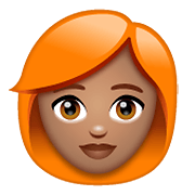 👩🏽‍🦰 Emoji Frau: mittlere Hautfarbe, rotes Haar WhatsApp 2.19.352.