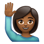 🙋🏾‍♀️ Emoji Mulher Levantando A Mão: Pele Morena Escura na WhatsApp 2.19.352.