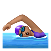 Emoji 🏊🏽‍♀️ Nuotatrice: Carnagione Olivastra su WhatsApp 2.19.352.