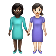 👩🏿‍🤝‍👩🏻 Emoji Mujeres De La Mano: Tono De Piel Oscuro Y Tono De Piel Claro en WhatsApp 2.19.352.