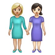 Émoji 👩🏼‍🤝‍👩🏻 Deux Femmes Se Tenant La Main : Peau Moyennement Claire Et Peau Claire sur WhatsApp 2.19.352.