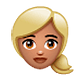 👱🏽‍♀️ Emoji Frau: mittlere Hautfarbe, blond WhatsApp 2.19.7.