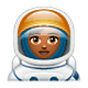 👩🏾‍🚀 Emoji Astronauta Mulher: Pele Morena Escura na WhatsApp 2.19.7.