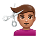 Émoji 💇🏽‍♂️ Homme Qui Se Fait Couper Les Cheveux : Peau Légèrement Mate sur WhatsApp 2.19.7.