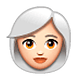 👩🏻‍🦳 Emoji Frau: helle Hautfarbe, weißes Haar WhatsApp 2.19.7.