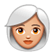 👩🏼‍🦳 Emoji Frau: mittelhelle Hautfarbe, weißes Haar WhatsApp 2.19.7.