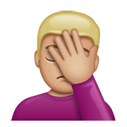 Emoji 🤦🏼‍♂️ Uomo Esasperato: Carnagione Abbastanza Chiara su WhatsApp 2.20.198.15.