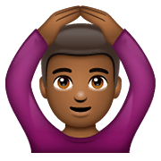 🙆🏾‍♂️ Emoji Mann mit Händen auf dem Kopf: mitteldunkle Hautfarbe WhatsApp 2.20.198.15.