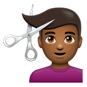 Émoji 💇🏾‍♂️ Homme Qui Se Fait Couper Les Cheveux : Peau Mate sur WhatsApp 2.20.198.15.