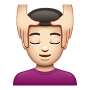 💆🏻‍♂️ Emoji Mann, der eine Kopfmassage bekommt: helle Hautfarbe WhatsApp 2.20.198.15.
