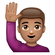 Emoji 🙋🏽‍♂️ Uomo Con Mano Alzata: Carnagione Olivastra su WhatsApp 2.20.198.15.