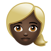 👱🏿‍♀️ Emoji Frau: dunkle Hautfarbe, blond WhatsApp 2.20.198.15.