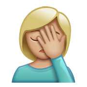 🤦🏼‍♀️ Emoji sich an den Kopf fassende Frau: mittelhelle Hautfarbe WhatsApp 2.20.198.15.