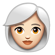 Emoji 👩🏻‍🦳 Donna: Carnagione Chiara E Capelli Bianchi su WhatsApp 2.20.198.15.