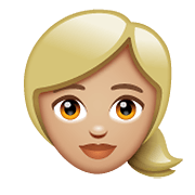 Émoji 👱🏼‍♀️ Femme Blonde : Peau Moyennement Claire sur WhatsApp 2.20.198.15.