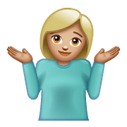 🤷🏼‍♀️ Emoji schulterzuckende Frau: mittelhelle Hautfarbe WhatsApp 2.20.198.15.