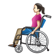 👩🏻‍🦽 Emoji Frau in manuellem Rollstuhl: helle Hautfarbe WhatsApp 2.20.206.24.