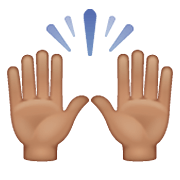 🙌🏽 Emoji zwei erhobene Handflächen: mittlere Hautfarbe WhatsApp 2.21.11.17.