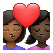 👩🏾‍❤️‍💋‍👩🏿 Emoji Beso - Mujer: Tono De Piel Oscuro Medio, Mujer: Tono De Piel Oscuro en WhatsApp 2.21.23.23.