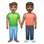 👨🏽‍🤝‍👨🏾 Emoji Dois Homens De Mãos Dadas: Pele Morena E Pele Morena Escura na WhatsApp 2.21.23.23.