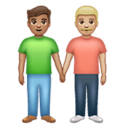 Émoji 👨🏽‍🤝‍👨🏼 Deux Hommes Se Tenant La Main : Peau Légèrement Mate Et Peau Moyennement Claire sur WhatsApp 2.21.23.23.