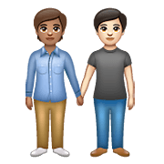🧑🏽‍🤝‍🧑🏻 Emoji sich an den Händen haltende Personen: mittlere Hautfarbe, helle Hautfarbe WhatsApp 2.21.23.23.