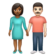 👩🏾‍🤝‍👨🏻 Emoji Mann und Frau halten Hände: mitteldunkle Hautfarbe, helle Hautfarbe WhatsApp 2.21.23.23.