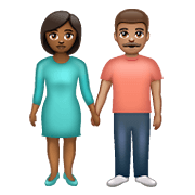 👩🏾‍🤝‍👨🏽 Emoji Mann und Frau halten Hände: mitteldunkle Hautfarbe, mittlere Hautfarbe WhatsApp 2.21.23.23.