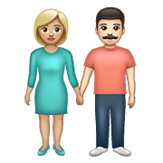 👩🏼‍🤝‍👨🏻 Emoji Mann und Frau halten Hände: mittelhelle Hautfarbe, helle Hautfarbe WhatsApp 2.21.23.23.