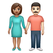 👩🏽‍🤝‍👨🏻 Emoji Mann und Frau halten Hände: mittlere Hautfarbe, helle Hautfarbe WhatsApp 2.21.23.23.