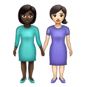 👩🏿‍🤝‍👩🏻 Emoji Mujeres De La Mano: Tono De Piel Oscuro Y Tono De Piel Claro en WhatsApp 2.21.23.23.