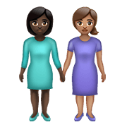 Émoji 👩🏿‍🤝‍👩🏽 Deux Femmes Se Tenant La Main : Peau Foncée Et Peau Légèrement Mate sur WhatsApp 2.21.23.23.