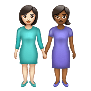 Émoji 👩🏻‍🤝‍👩🏾 Deux Femmes Se Tenant La Main : Peau Claire Et Peau Mate sur WhatsApp 2.21.23.23.