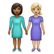 Emoji 👩🏾‍🤝‍👩🏼 Due Donne Che Si Tengono Per Mano: Carnagione Abbastanza Scura E Carnagione Abbastanza Chiara su WhatsApp 2.21.23.23.
