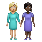 Emoji 👩🏼‍🤝‍👩🏿 Due Donne Che Si Tengono Per Mano: Carnagione Abbastanza Chiara E Carnagione Scura su WhatsApp 2.21.23.23.