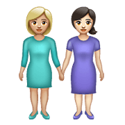 👩🏼‍🤝‍👩🏻 Emoji Duas Mulheres De Mãos Dadas: Pele Morena Clara E Pele Clara na WhatsApp 2.21.23.23.