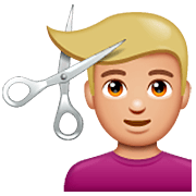 Emoji 💇🏼‍♂️ Taglio Di Capelli Per Uomo: Carnagione Abbastanza Chiara su WhatsApp 2.22.8.79.