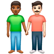 👨🏾‍🤝‍👨🏻 Emoji händchenhaltende Männer: mitteldunkle Hautfarbe, helle Hautfarbe WhatsApp 2.22.8.79.