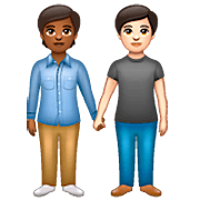 🧑🏾‍🤝‍🧑🏻 Emoji sich an den Händen haltende Personen: mitteldunkle Hautfarbe, helle Hautfarbe WhatsApp 2.22.8.79.