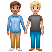 🧑🏽‍🤝‍🧑🏼 Emoji sich an den Händen haltende Personen: mittlere Hautfarbe, mittelhelle Hautfarbe WhatsApp 2.22.8.79.