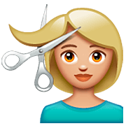 Émoji 💇🏼 Personne Qui Se Fait Couper Les Cheveux : Peau Moyennement Claire sur WhatsApp 2.22.8.79.