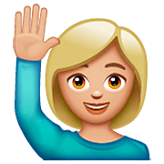 Emoji 🙋🏼 Persona Con Mano Alzata: Carnagione Abbastanza Chiara su WhatsApp 2.22.8.79.