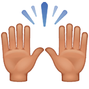 🙌🏽 Emoji zwei erhobene Handflächen: mittlere Hautfarbe WhatsApp 2.22.8.79.