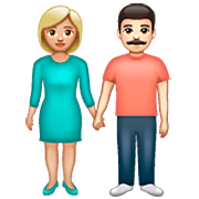 👩🏼‍🤝‍👨🏻 Emoji Mann und Frau halten Hände: mittelhelle Hautfarbe, helle Hautfarbe WhatsApp 2.22.8.79.