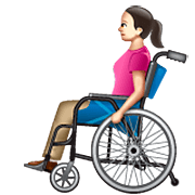 👩🏻‍🦽 Emoji Frau in manuellem Rollstuhl: helle Hautfarbe WhatsApp 2.22.8.79.