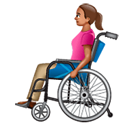 👩🏽‍🦽 Emoji Frau in manuellem Rollstuhl: mittlere Hautfarbe WhatsApp 2.22.8.79.