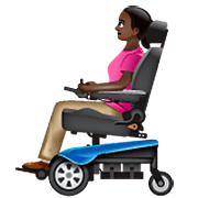 👩🏿‍🦼 Emoji Frau in elektrischem Rollstuhl: dunkle Hautfarbe WhatsApp 2.22.8.79.
